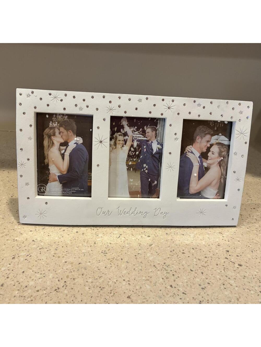 Grasslands Road OUR WEDDING DAY Picture Frame Rhinestones 7" x 12" New